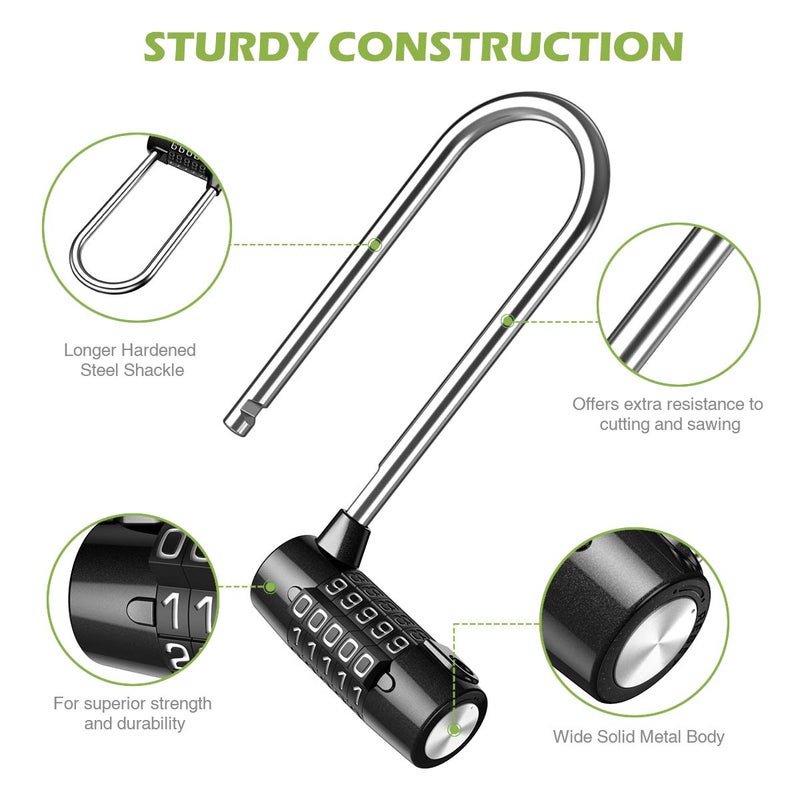 KeeKit 5 Digit Combination Padlock, 4.65 Inch Long Shackle Resettable Padlock, Lengthened Gym Lock Waterproof for School, Employee, Gym & Sports Locker, Gate, Case, Toolbox, Fence - Black - Image 3